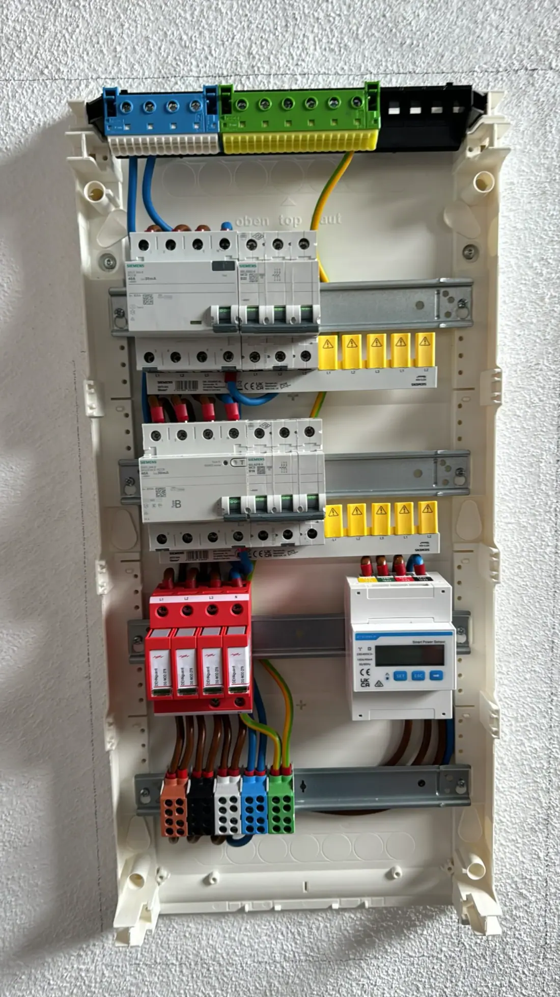 Neu aufgebaute Unterverteilung mit Überspannungsschutz und Energiezähler